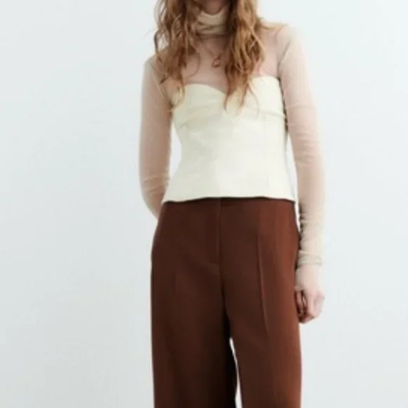 ZARA Oyster White Tuxedo The Masculine Trousers & Bustier Sweetheart Neckline